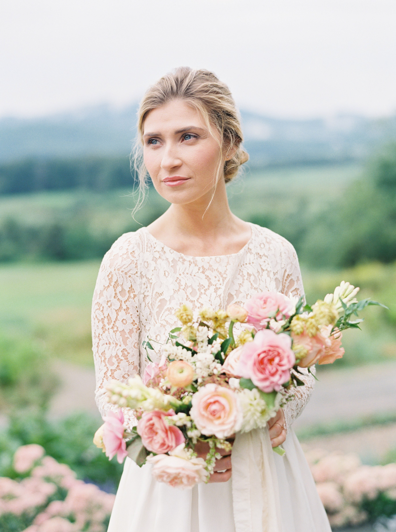Pippin Hill Wedding Photos | Molly Carr Photography | Lauren Emerson Events | Pippin Hill Farm & Vineyard | Rime Arodaky Bride | Bride with Hair Up | Long Sleeve Lace Wedding Dress 