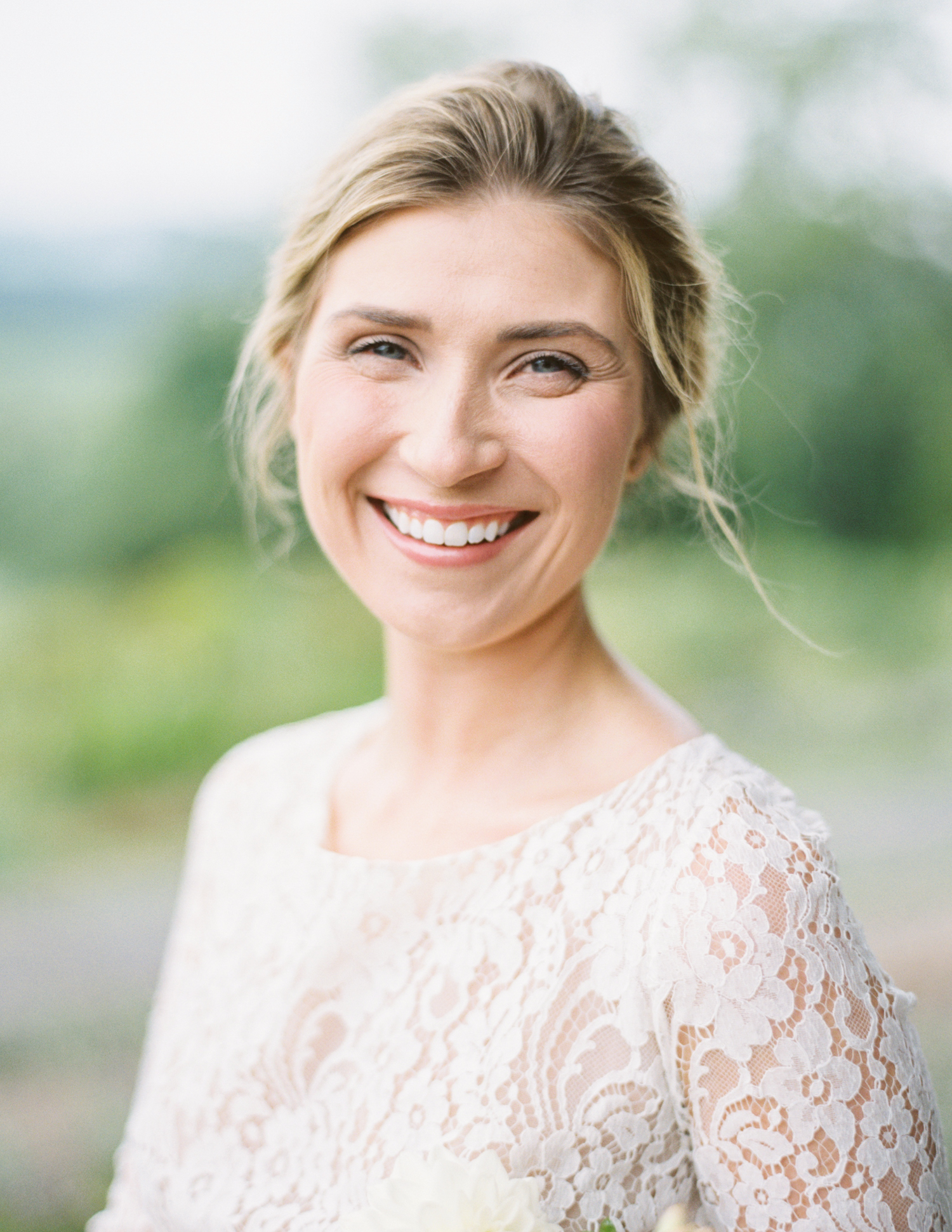 Pippin Hill Wedding Photos | Molly Carr Photography | Lauren Emerson Events | Pippin Hill Farm & Vineyard | Rime Arodaky Bride | Bride with Hair Up | Long Sleeve Lace Wedding Dress | Smiling Bride