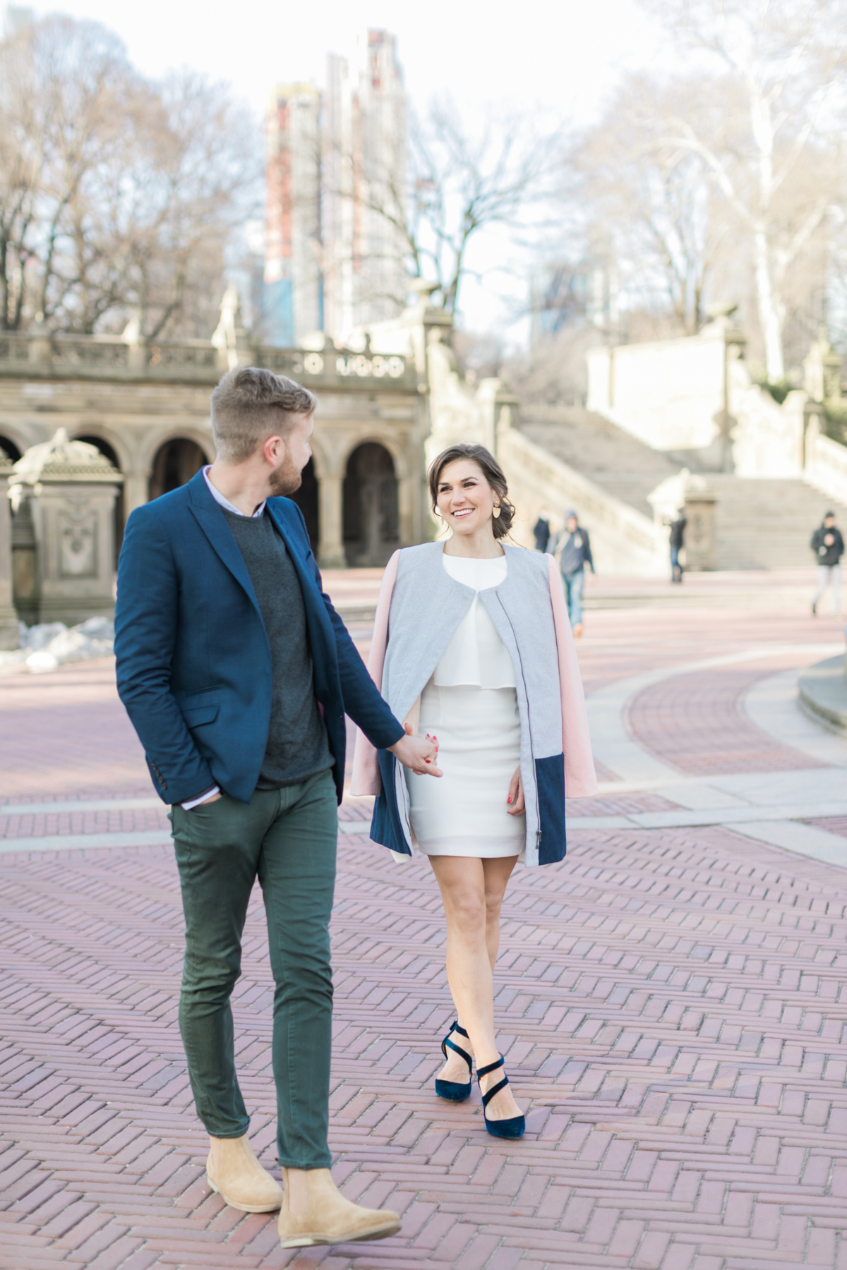 New York City Film Photographer | Central Park Engagement Session | Bethesda Fountain Photos | Bethesda Terrace Engagement Session | Couple Walking in Central Park