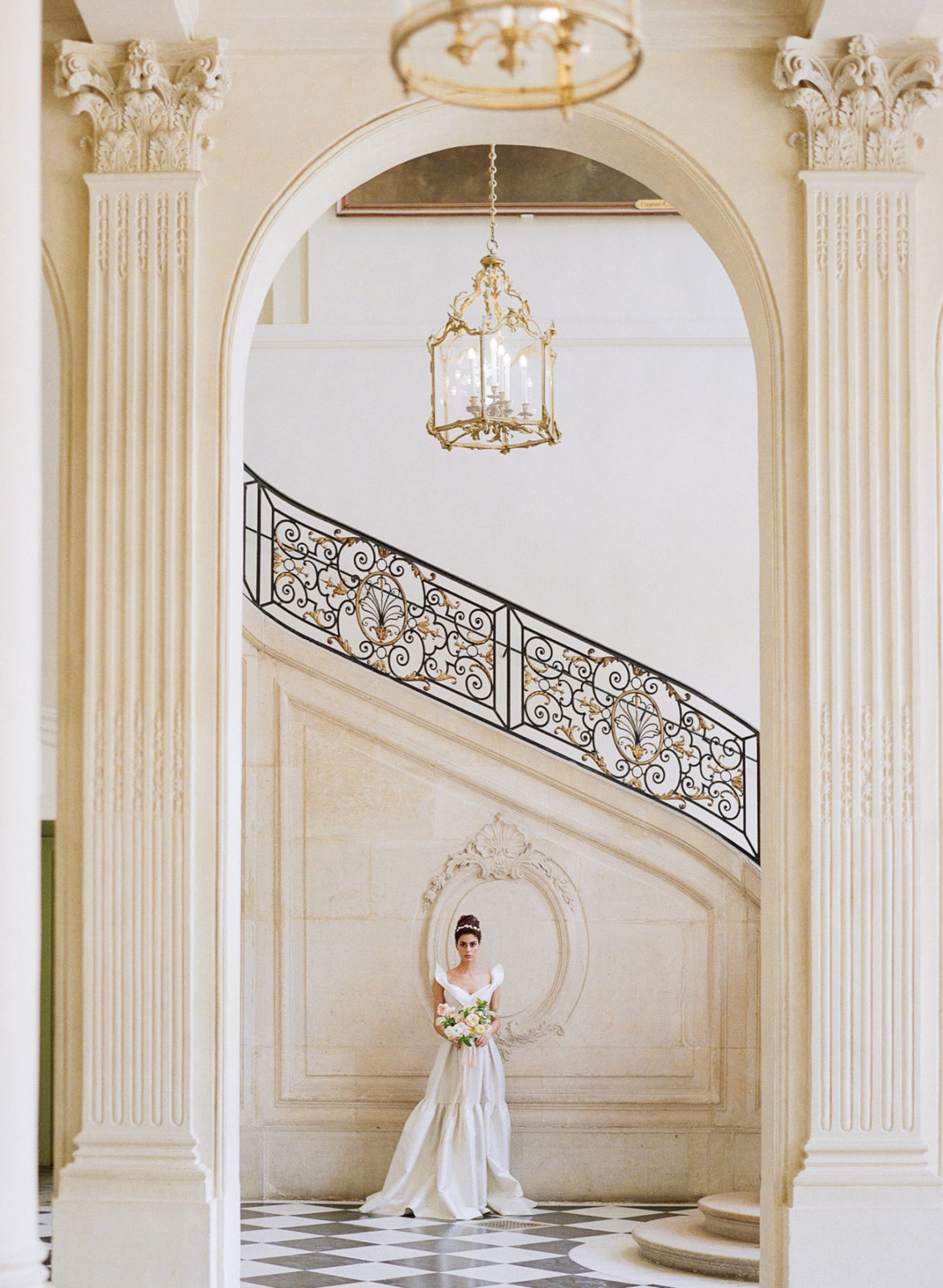 Musee Rodin Wedding Photographer | Paris Garden Wedding Photography | Paris Film Photographer | France Wedding Photography | Molly Carr Photography | Bride in Front of Staircase