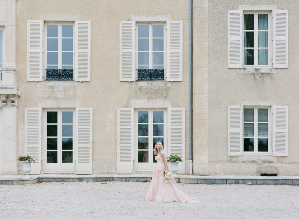 Chateau de Varennes wedding photography | Burgundy France Wedding Venue | Paris Film Photographer | Molly Carr Photography | Fall Wedding in France by Jennifer Fox of Avec Weddings | Pink Wedding Dress | Cape Wedding Dress