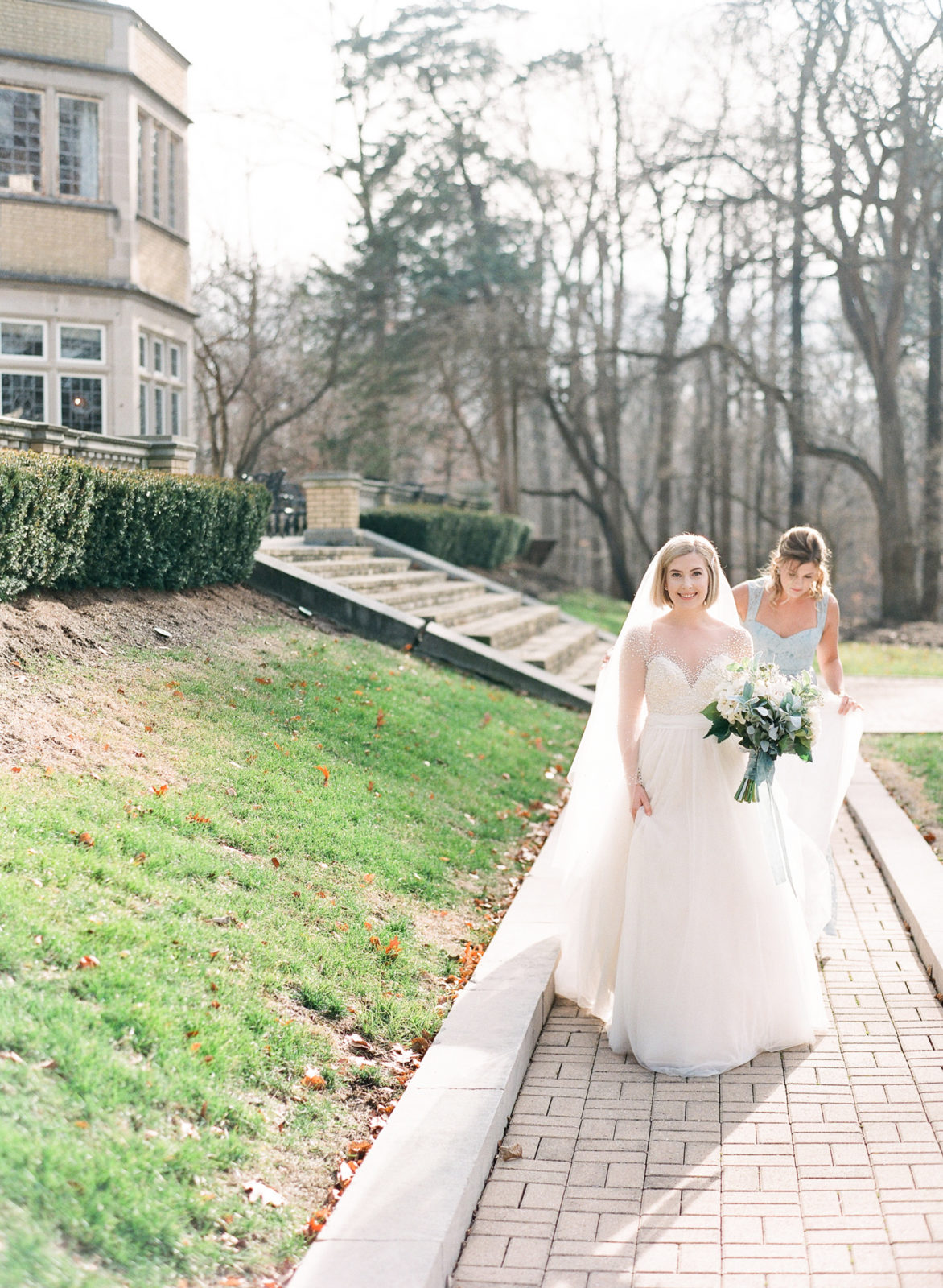 Laurel Hall Wedding Photographer | Estate Wedding Venue | Midwest Film Photographer | Molly Carr Photography | Bride Walking to First Look