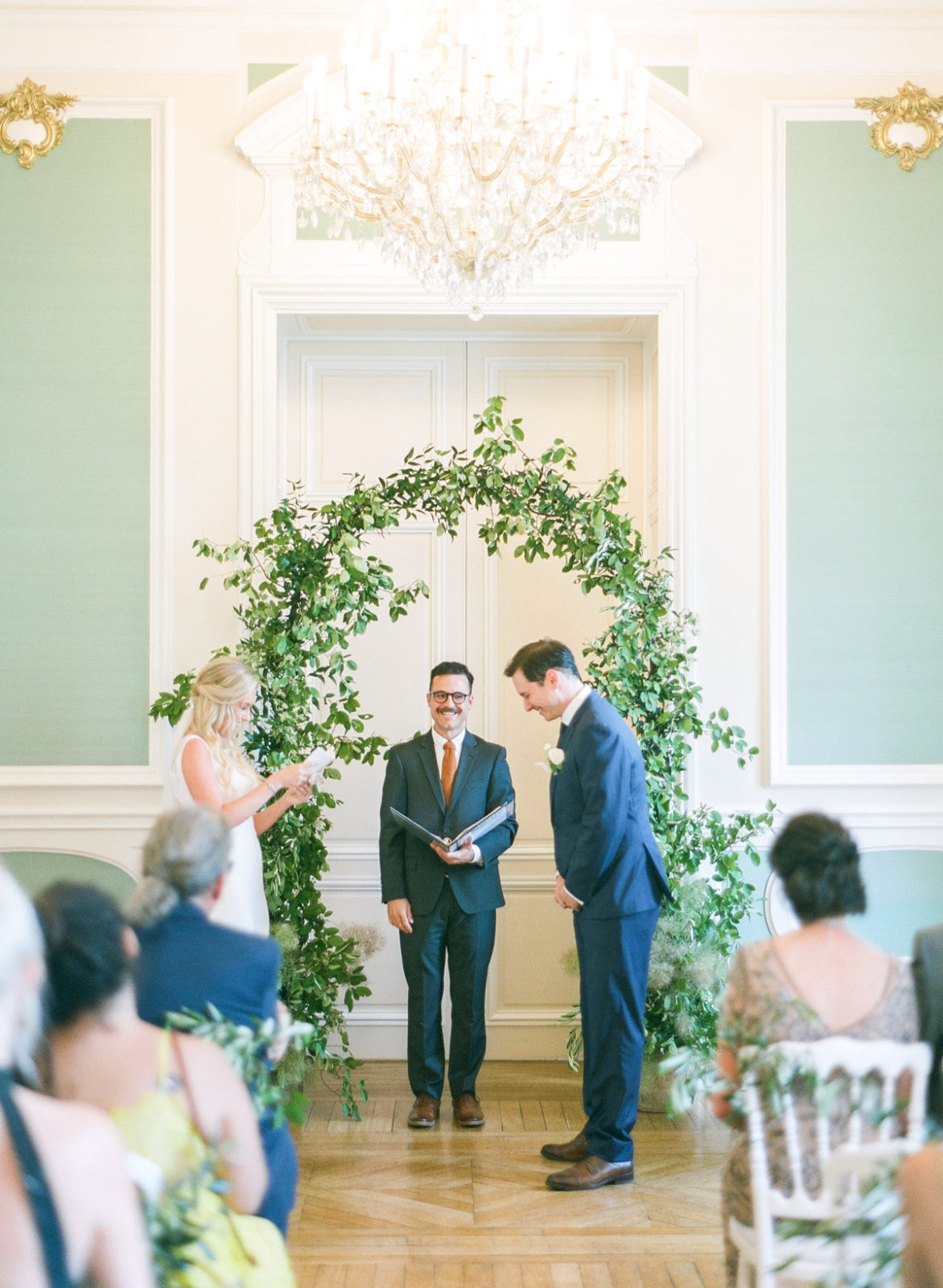 Chateau Bouffemont Wedding Photography | Paris, France Destination Wedding | Molly Carr Photography | Fine Art Film Photography | Jennifer Fox Weddings | Ceremony With Floral Arch by Floraison