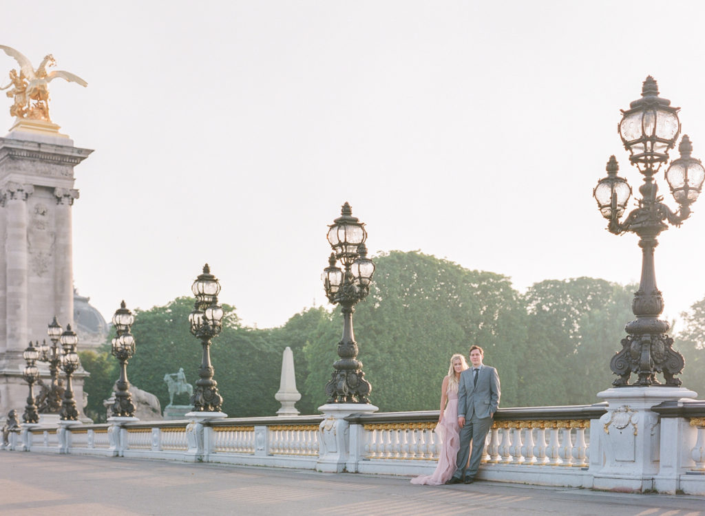 Paris Pre-Wedding Photographer | Film Photography France | Blush Wedding Dress | Molly Carr Photography | Jennifer Fox Weddings | Wedding Photos Pont Alexandre III
