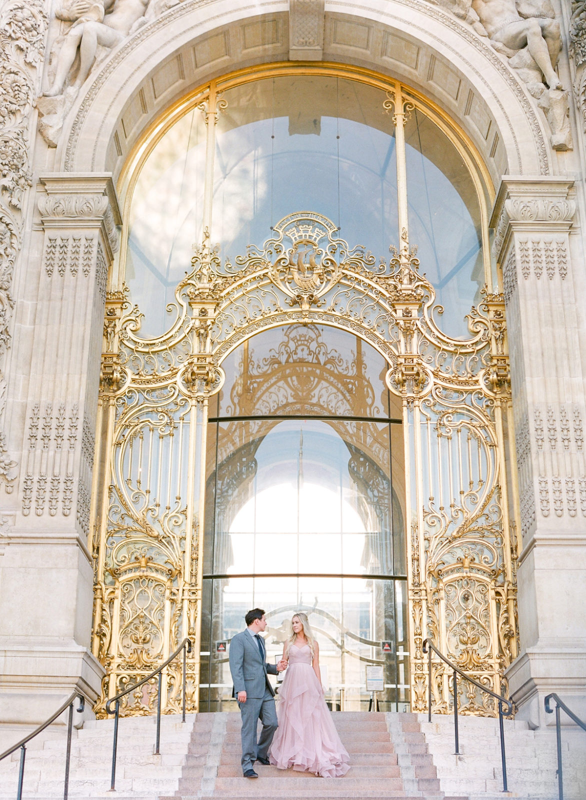 Paris Pre-Wedding Photographer | Film Photography France | Blush Wedding Dress | Molly Carr Photography | Jennifer Fox Weddings | Petit Palais Wedding Photos