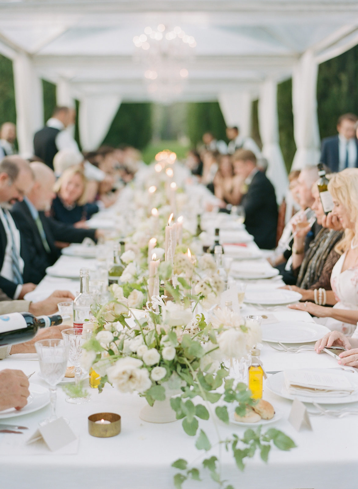 Villa Cetinale Wedding Photographer | Siena Wedding Venue | Tuscany Film Photographer | Italy Destination Wedding | Molly Carr Photography | White Wedding Reception Clear Tent Chandeliers
