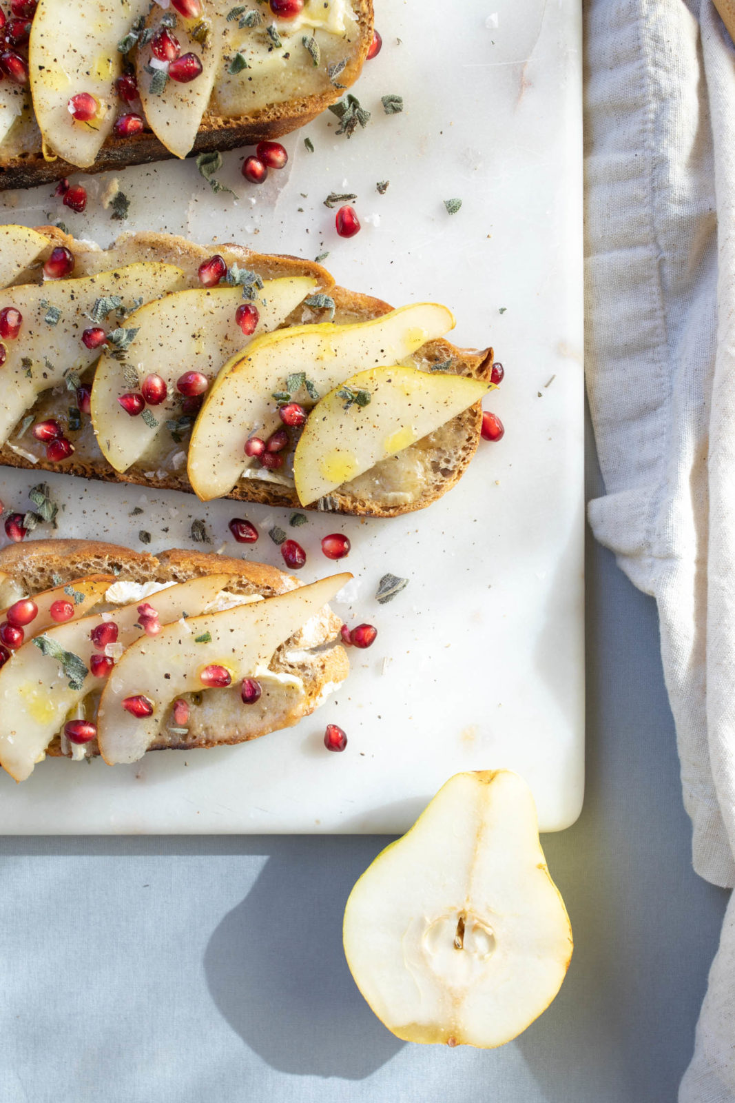 Pear Brie Tartine with Pomegranate | Fall Recipe Ideas | Molly Carr Photography