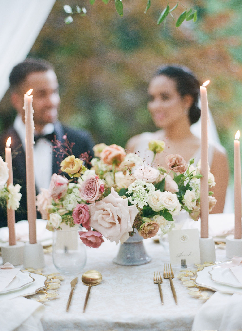 Elegant Microwedding Inspiration by Molly Carr Photography | Al Fresco Tented Dinner with Chandeliers & Flower Arch