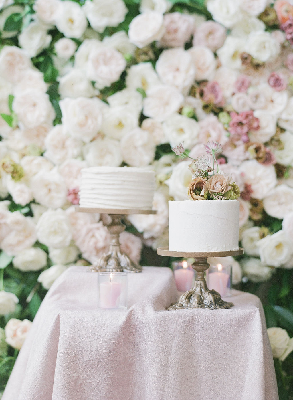 Elegant Microwedding Inspiration by Molly Carr Photography | Wedding Cake Table with Flower Wall
