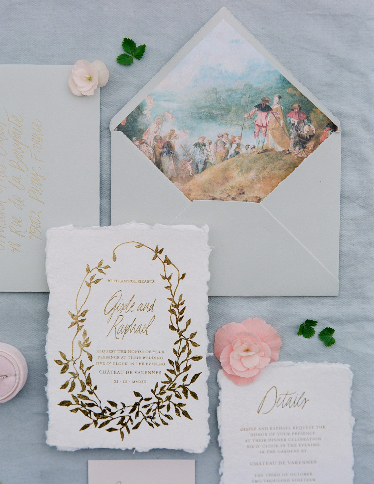 Best Wedding Invitations of 2018 | Fine Art Calligraphy | Wedding Invitation Inspiration | Handmade Wedding Invitations | Molly Carr Photography | Ink & Press Co | Envelope Liners | French Wedding Invitation | Chateau de Varennes Wedding Invitation