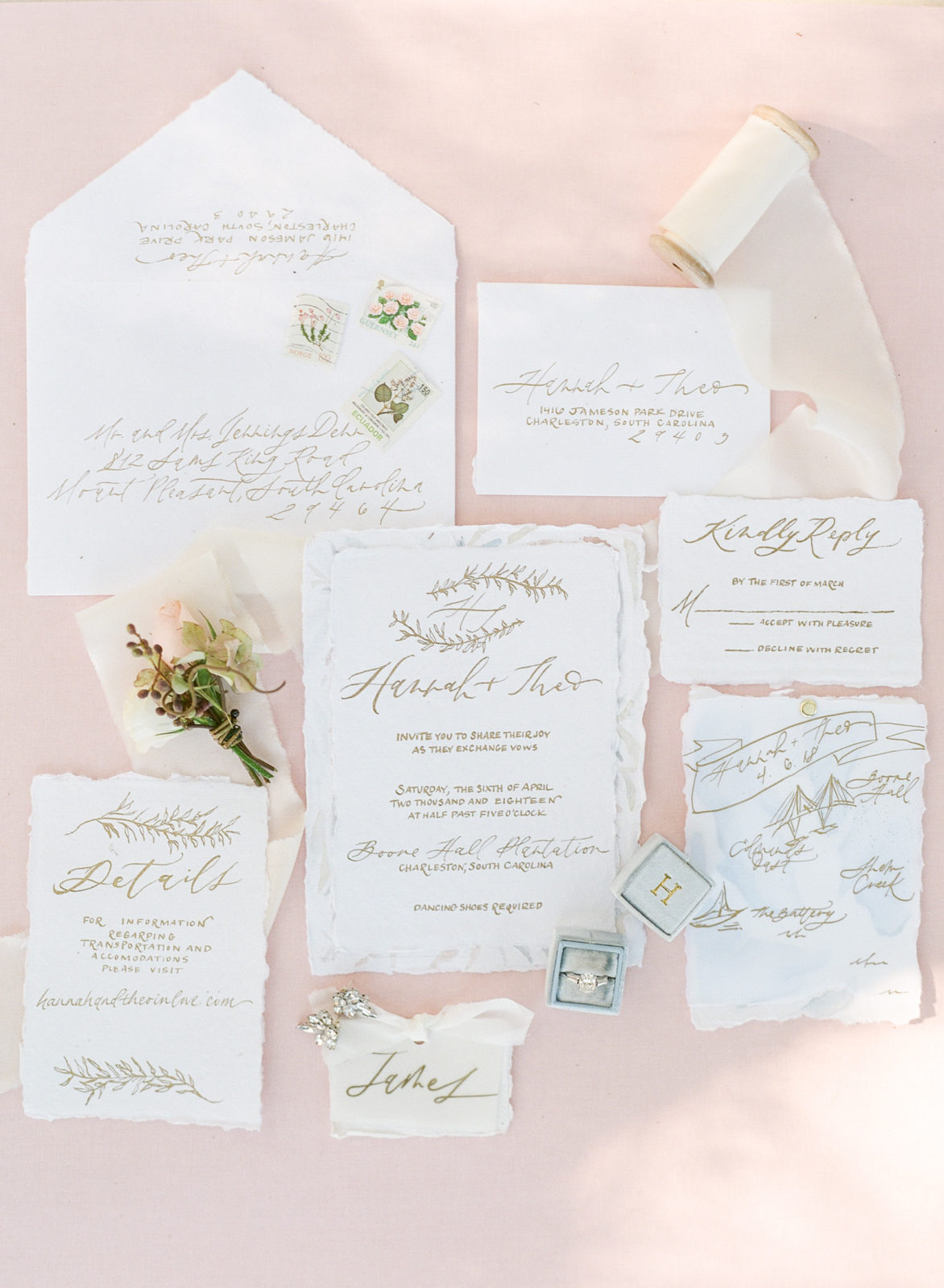 Best Wedding Invitations of 2018 | Fine Art Calligraphy | Wedding Invitation Inspiration | Handmade Wedding Invitations | Molly Carr Photography | Boone Hall Plantation Wedding Invitations
