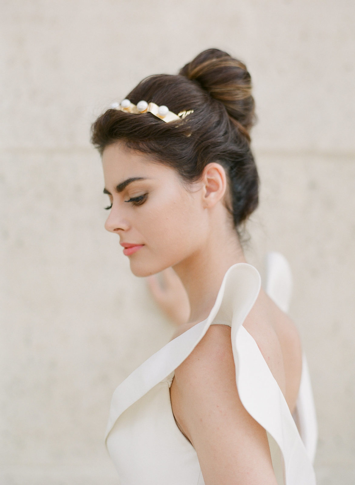 Romantic Bridal Hairstyles Photographed by Molly Carr Photography | Fine Art Bridal Hair and Makeup | Paris Wedding Photographer | Paris Film Photographer | France Destination Wedding | Musee Rodin Wedding with Brunette Bride