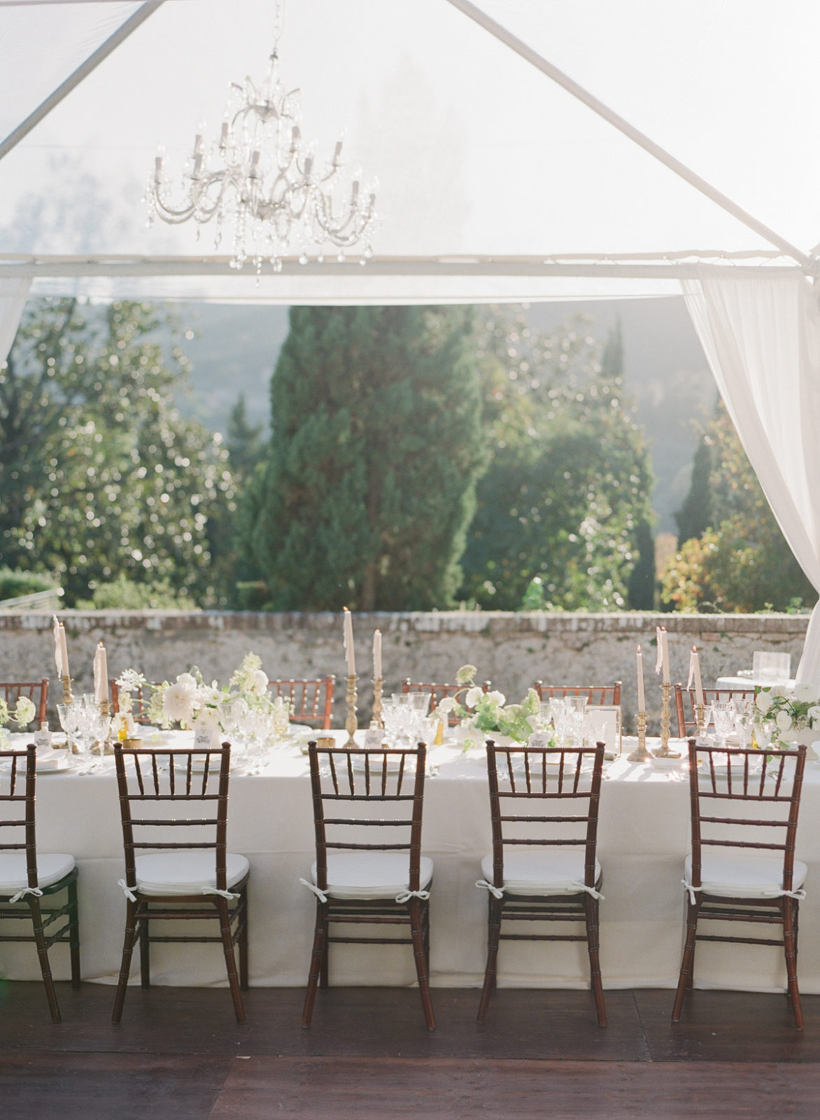 Villa Cetinale Wedding Photographer | Siena Wedding Venue | Tuscany Film Photographer | Italy Destination Wedding | Molly Carr Photography | White Wedding Reception with Clear Tent and Chandeliers